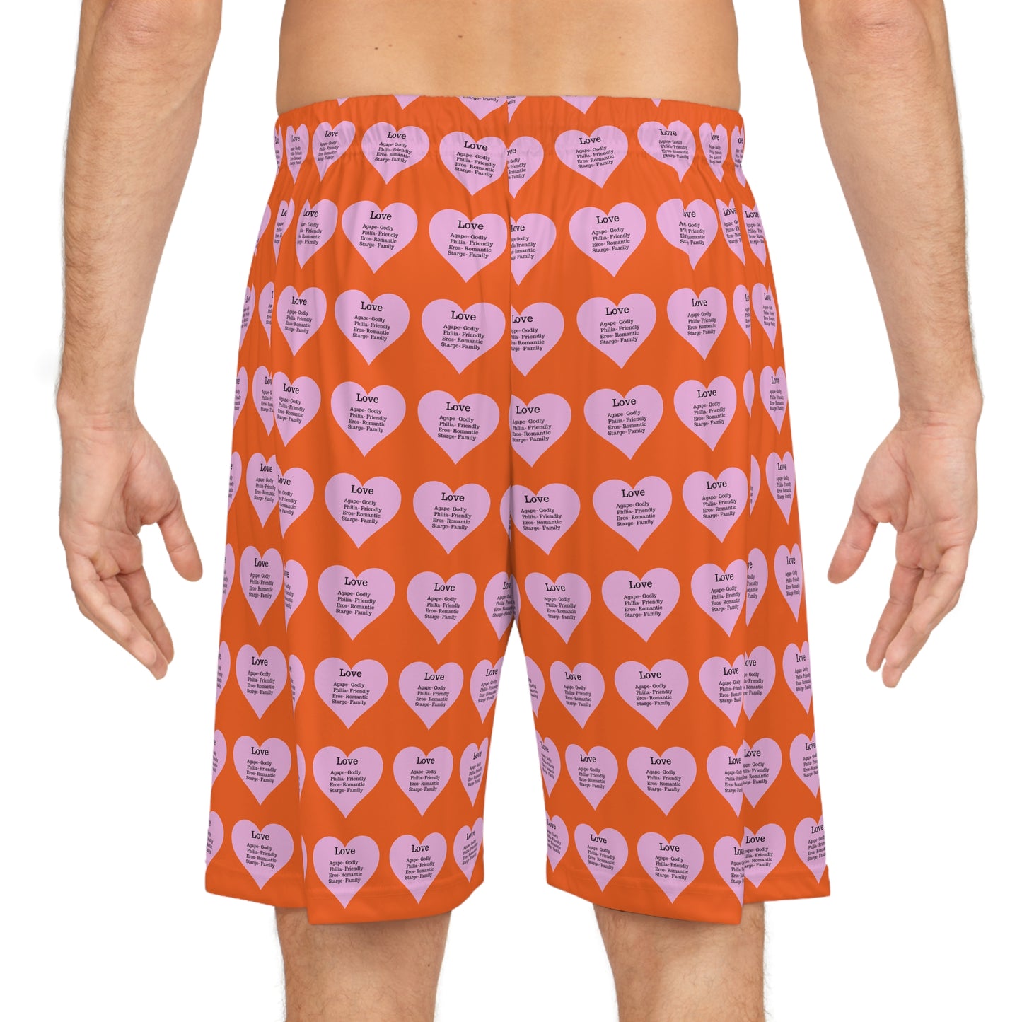 Love Heart All-Over-Print Basketball Shorts (Orange)