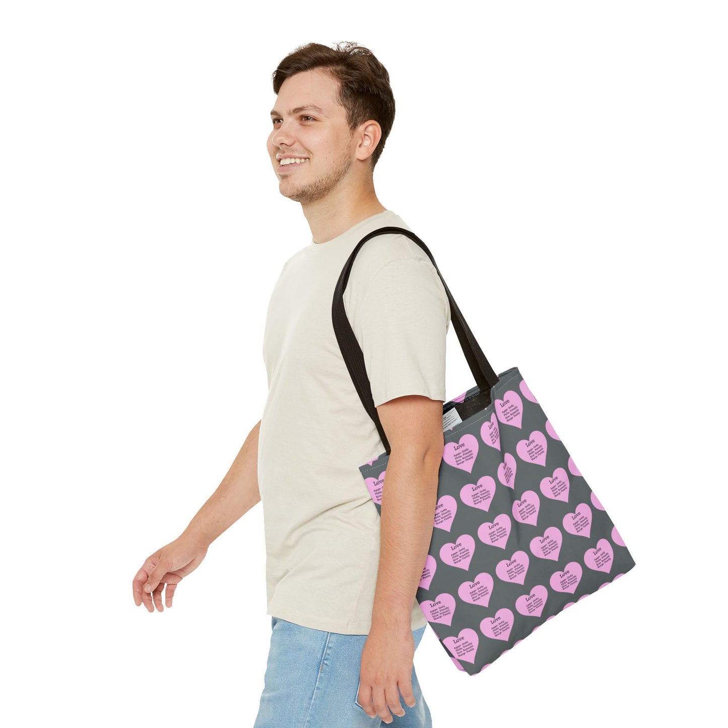 Pink Hearts Tote Bag (Dark grey)