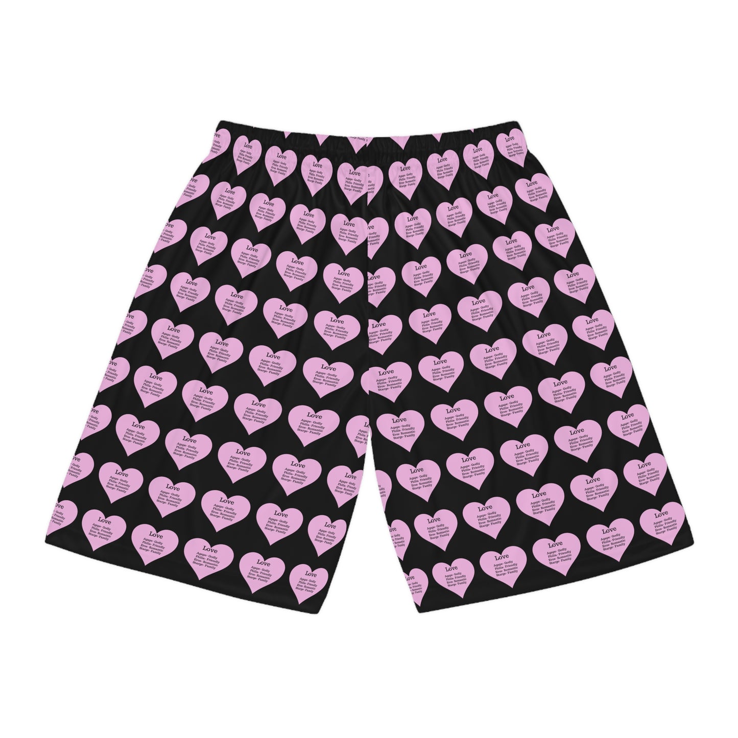 Love Heart All-Over-Print Basketball Shorts (Black)