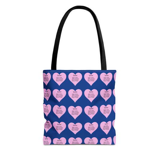 Pink Hearts Tote Bag (Dark blue)