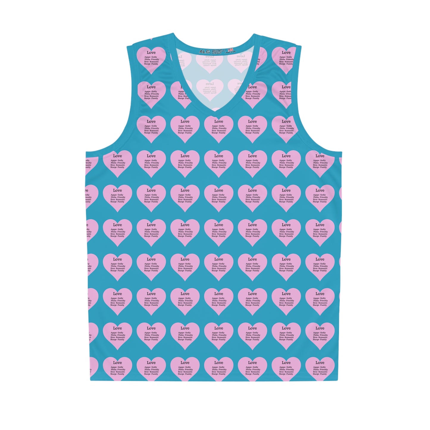 Love Heart All-Over-Print Basketball Jersey (Turquoise)