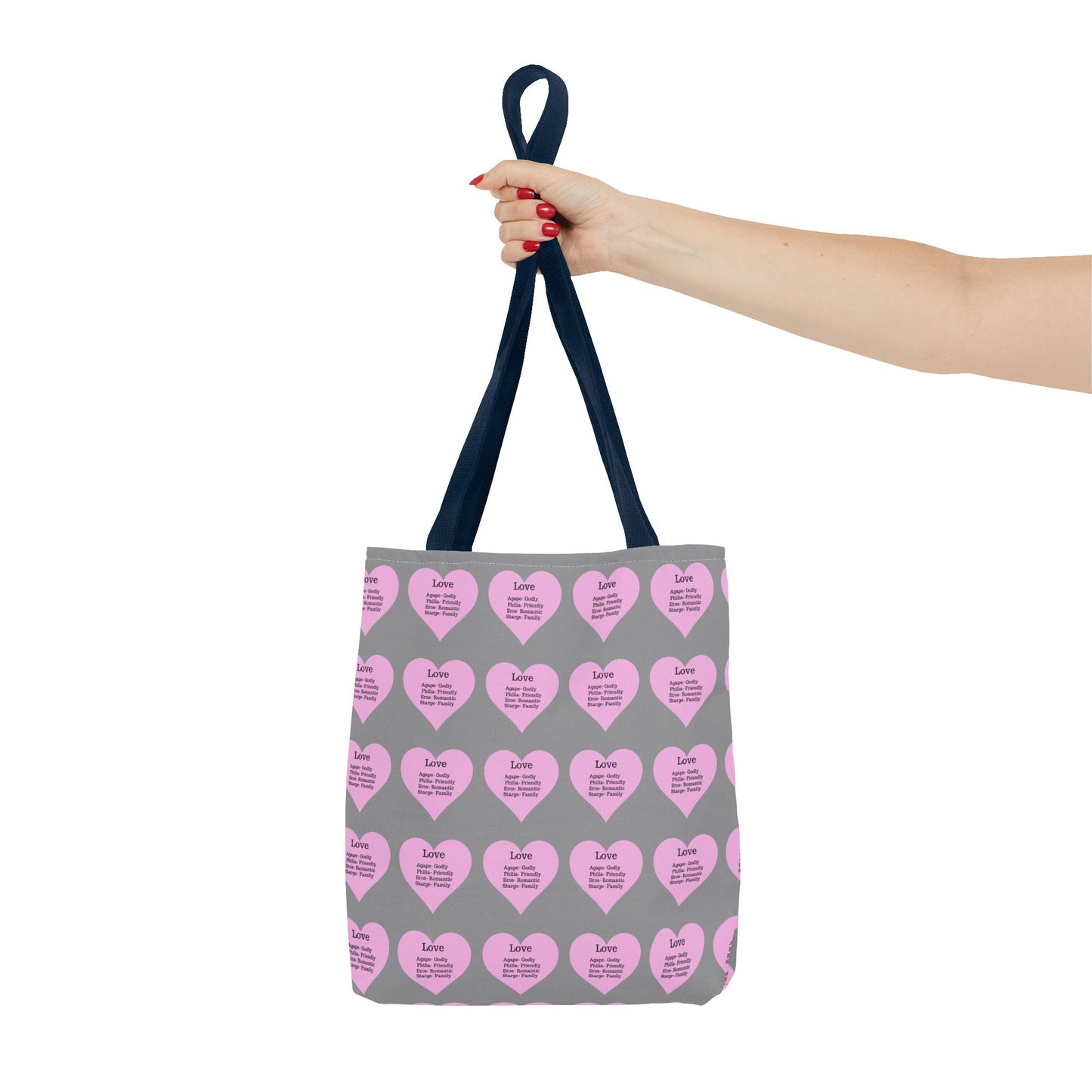 Pink Hearts Tote Bag (Grey)
