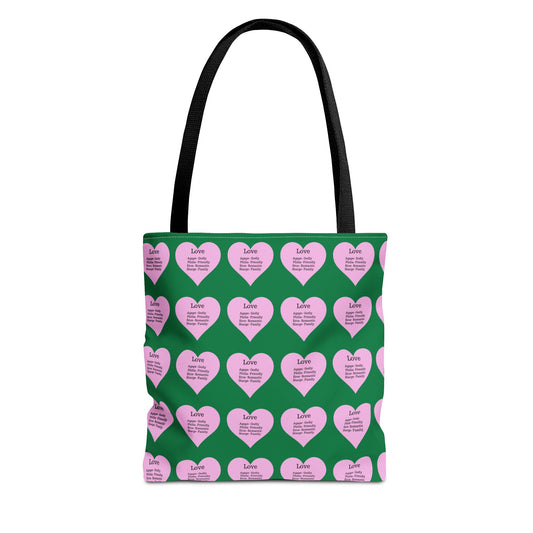 Pink Hearts Tote Bag (Dark green)