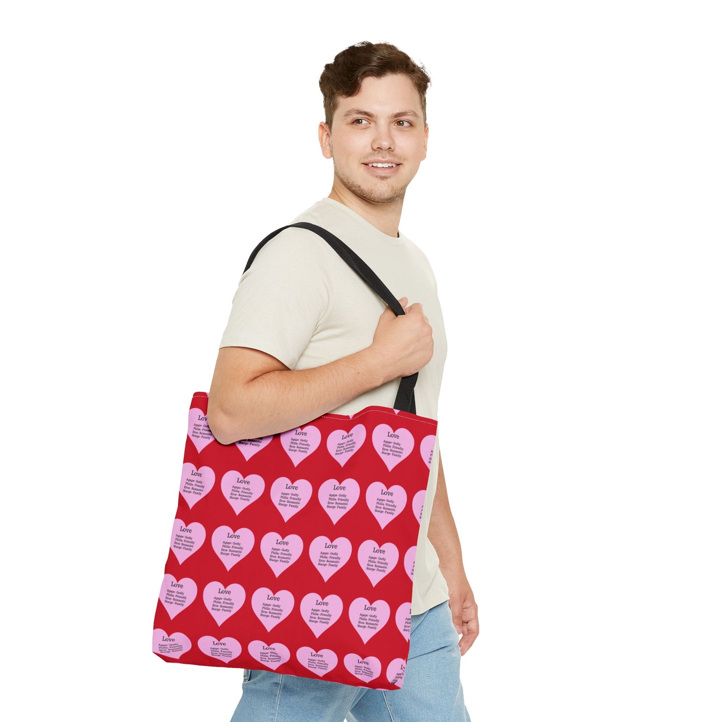 Pink Hearts Tote Bag (Dark red)