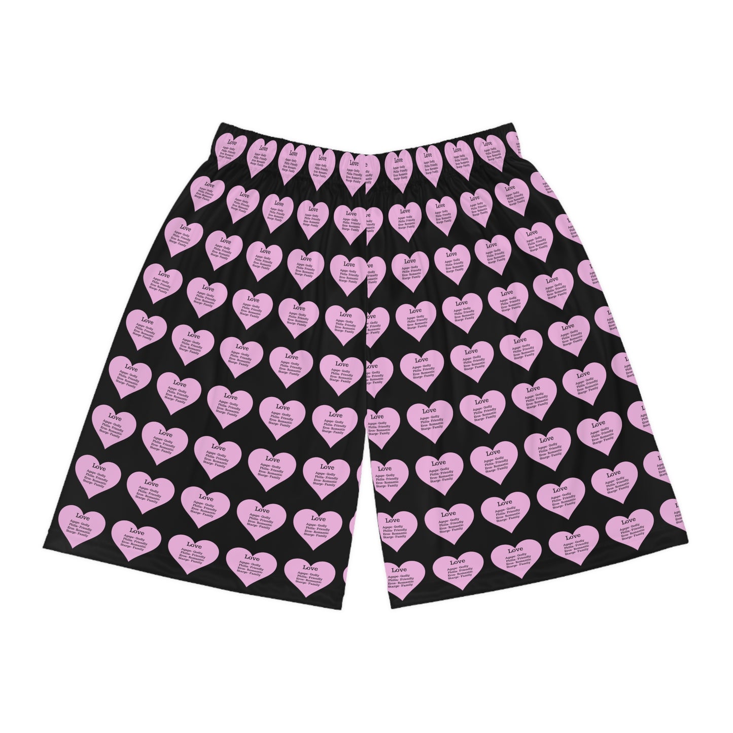 Love Heart All-Over-Print Basketball Shorts (Black)