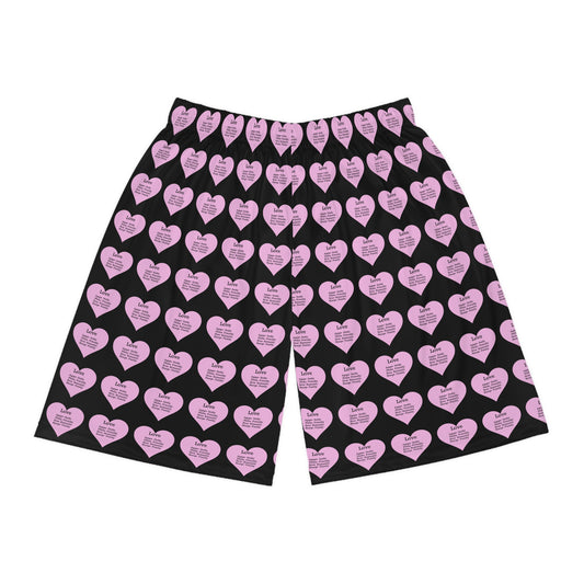 Love Heart All-Over-Print Basketball Shorts (Black)