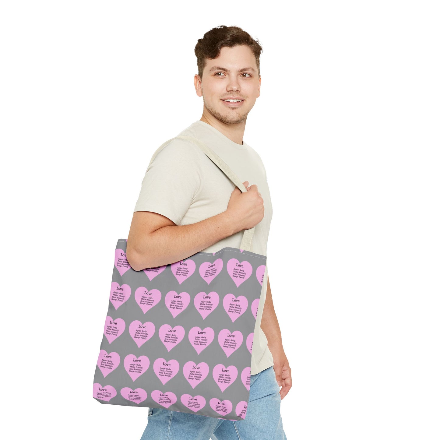 Pink Hearts Tote Bag (Grey)