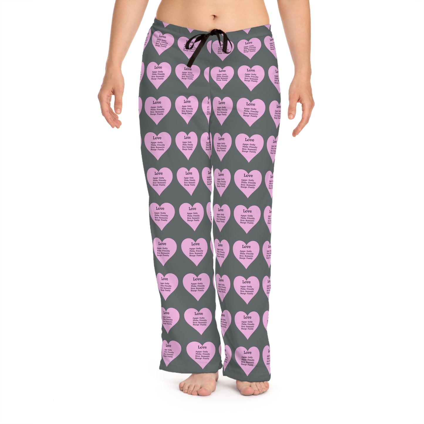 Cozy Heart Print Women's Pajama Pants (Dark Grey)