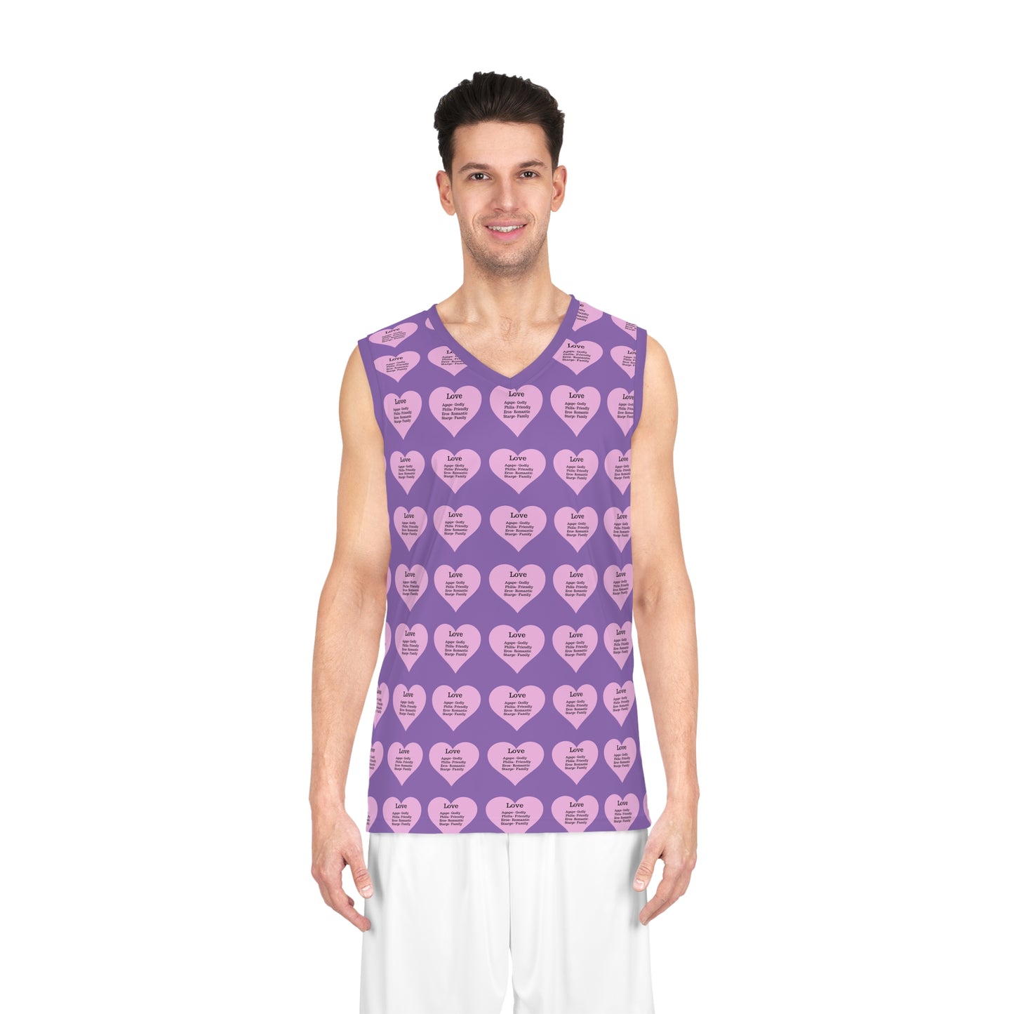 Love Heart All-Over-Print Basketball Jersey (Light Purple)
