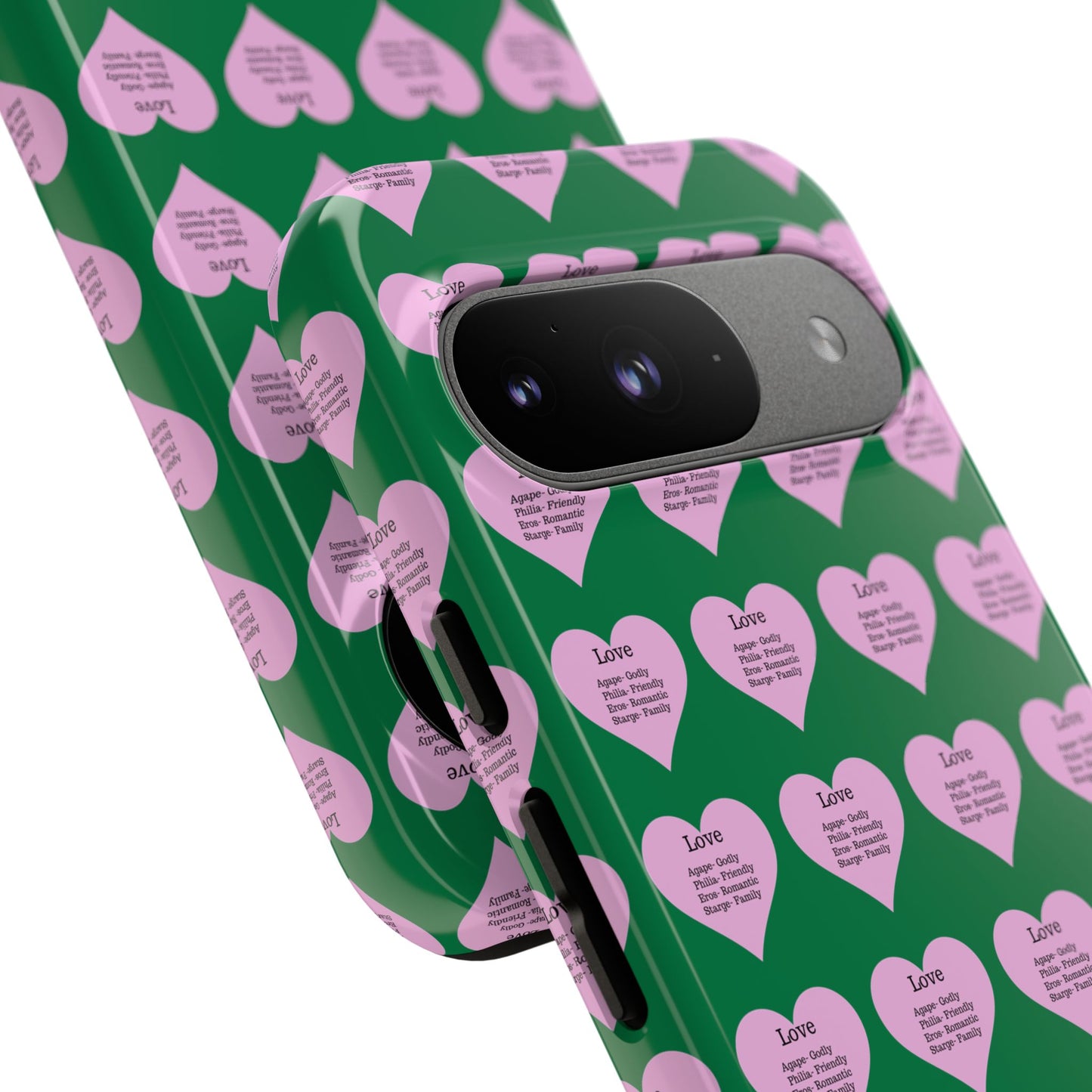Hearts-A-Flutter Phone Case (iPhone, Google Pixel)(Dark green)