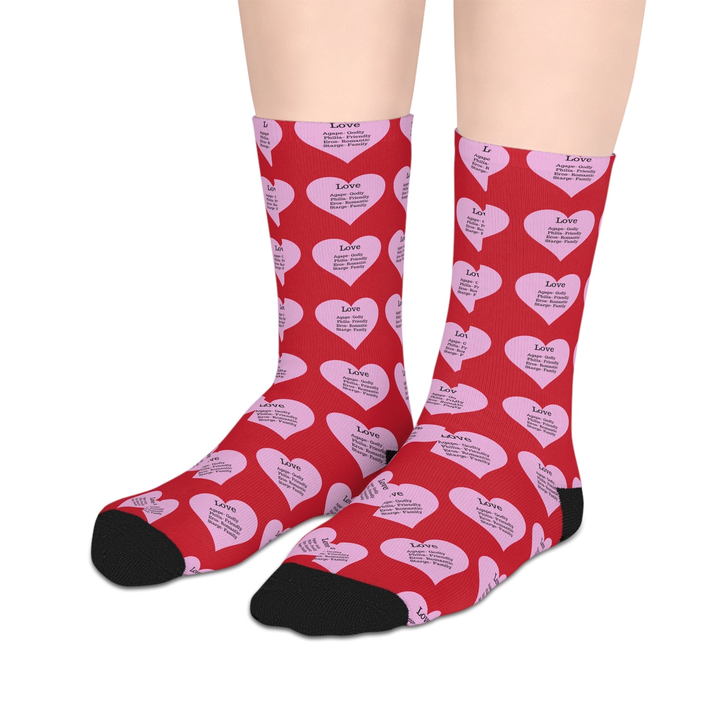 The Love Hearts Mid-Length Socks (Dark red)