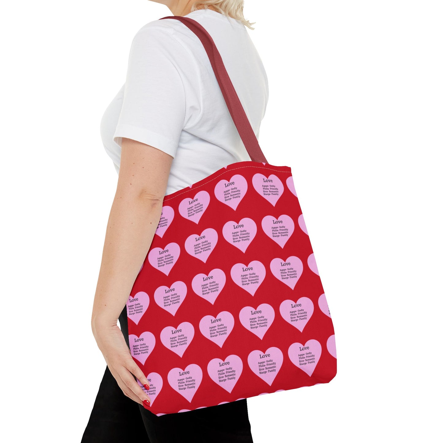 Pink Hearts Tote Bag (Dark red)