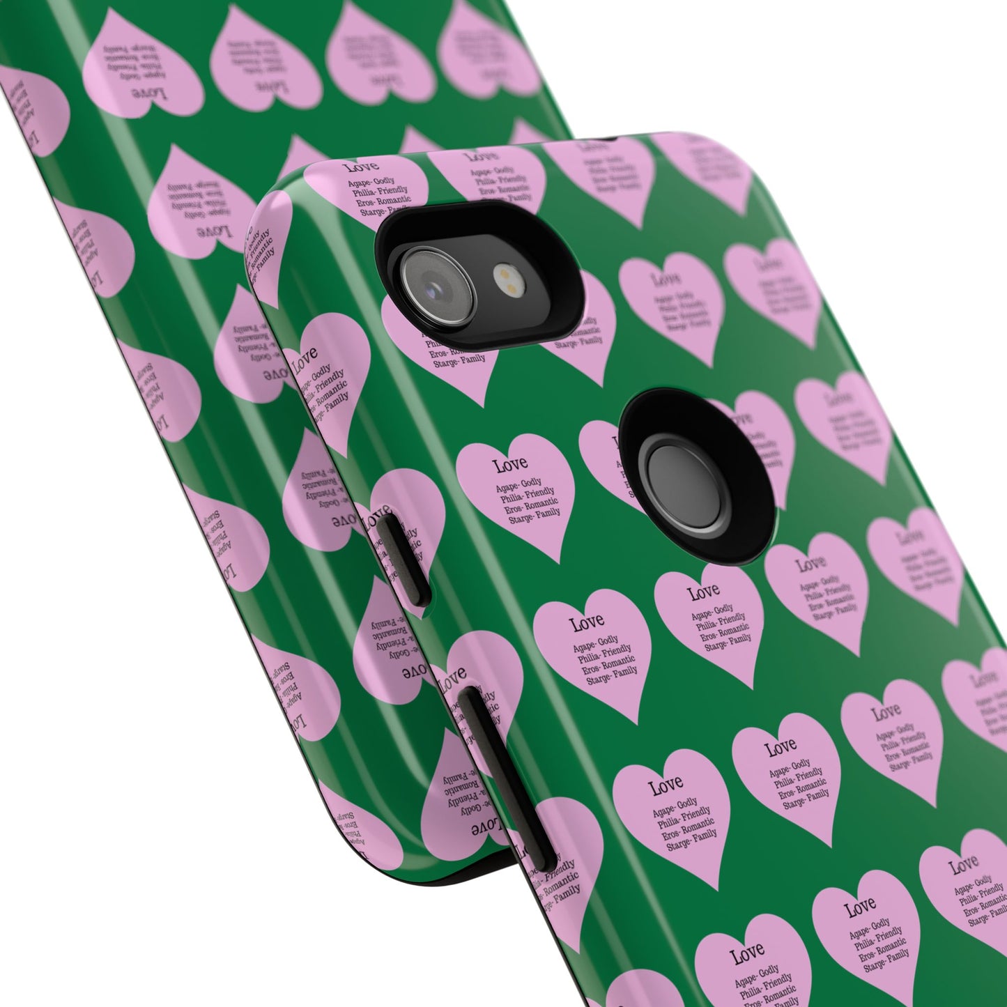Hearts-A-Flutter Phone Case (iPhone, Google Pixel)(Dark green)