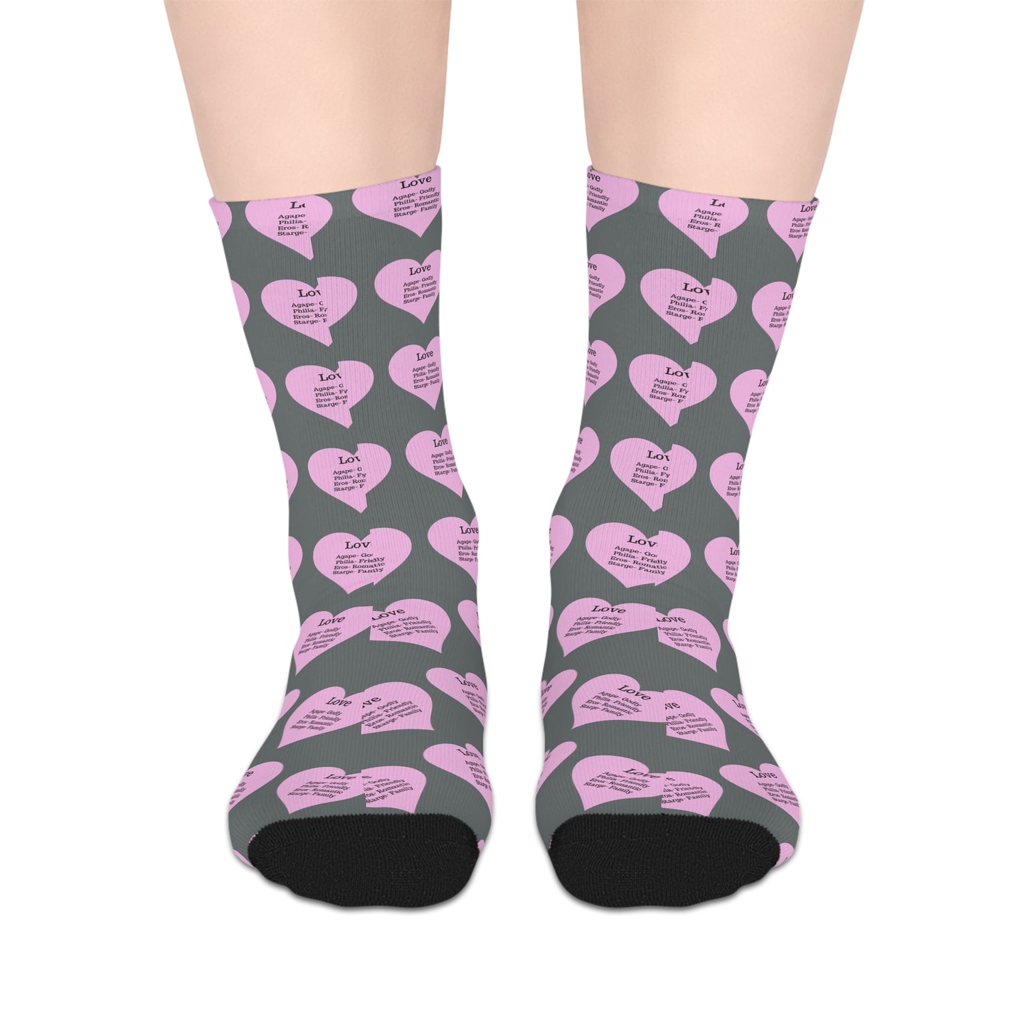 The Love Hearts Mid-Length Socks (Dark grey)