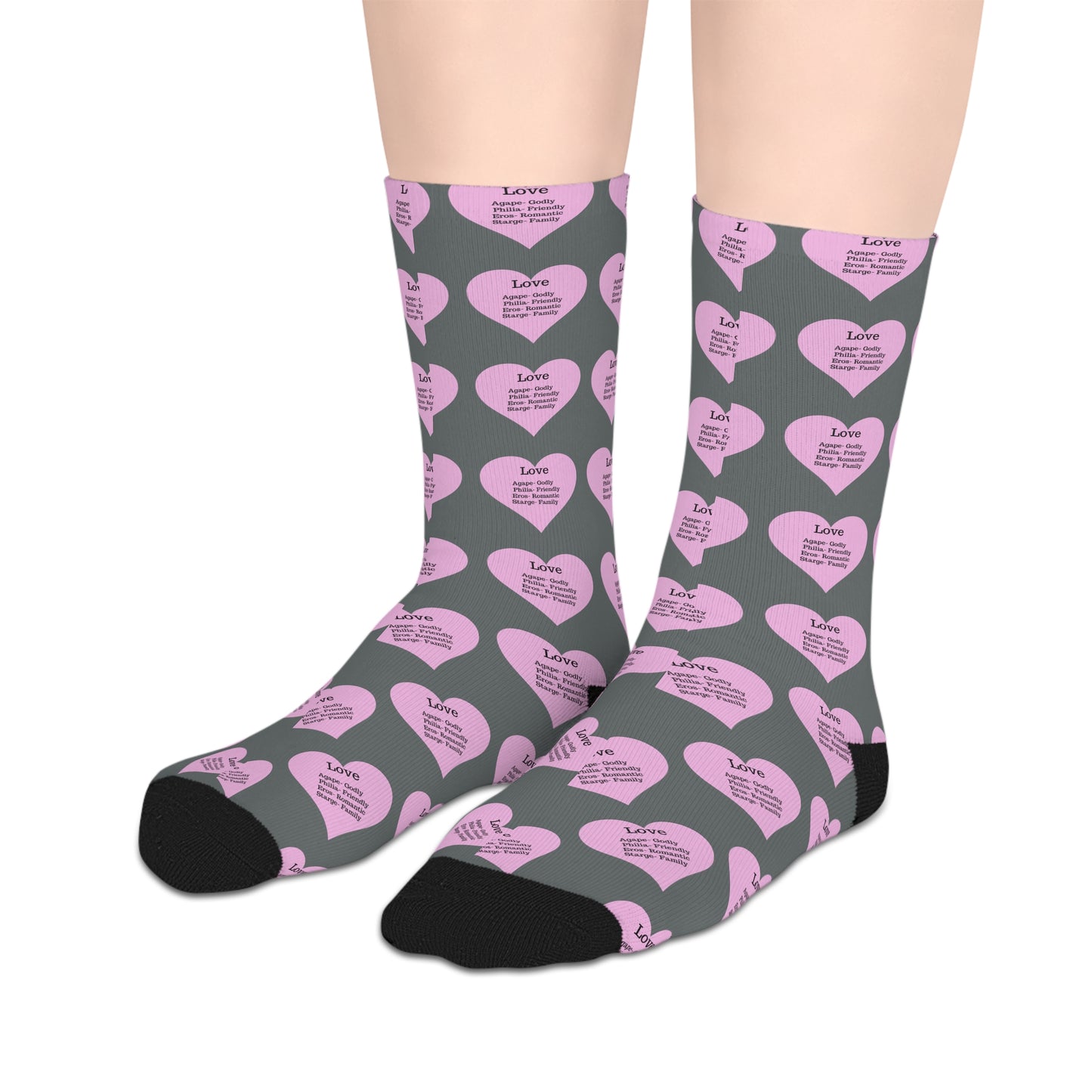The Love Hearts Mid-Length Socks (Dark grey)