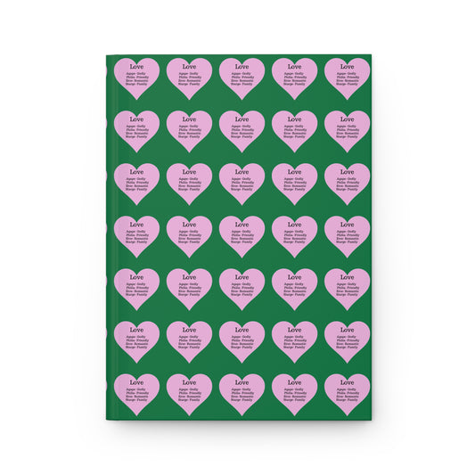 Charming Heart Hardcover Journal Pattern - Lined Pages (Dark green)