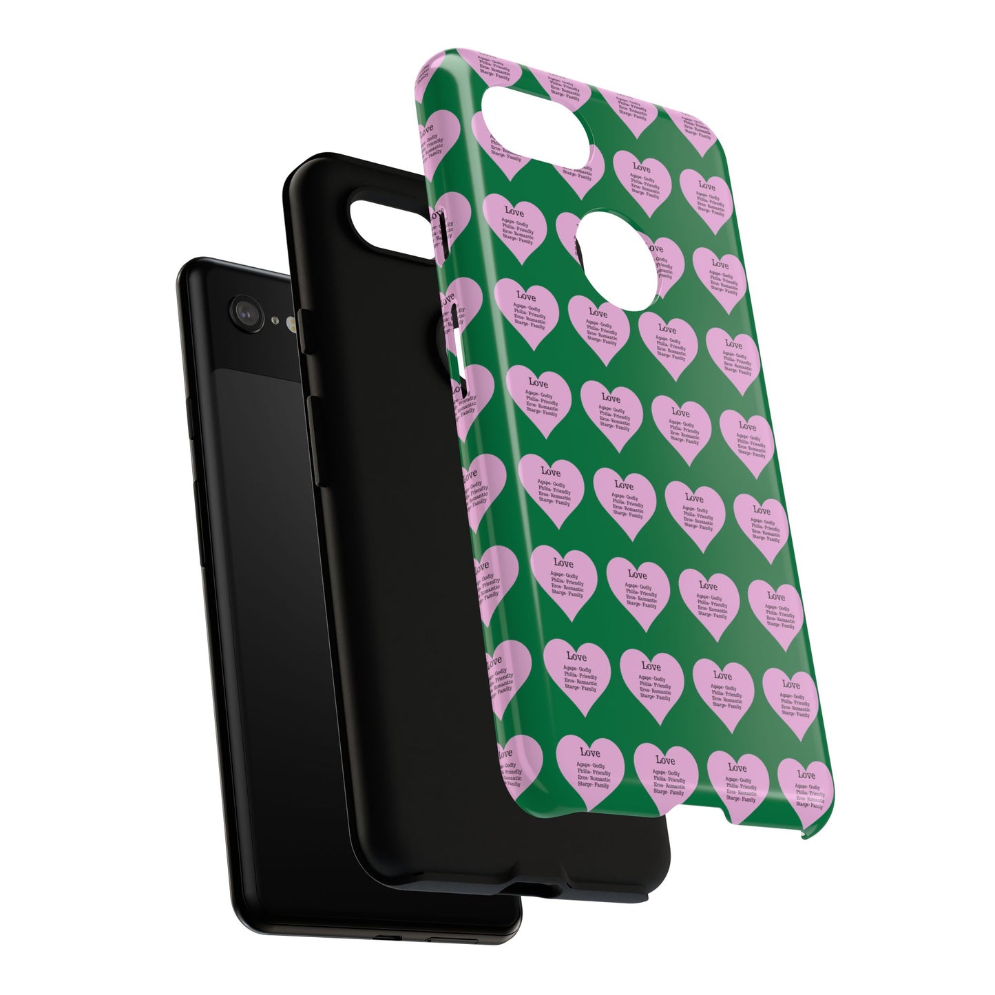 Hearts-A-Flutter Phone Case (iPhone, Google Pixel)(Dark green)