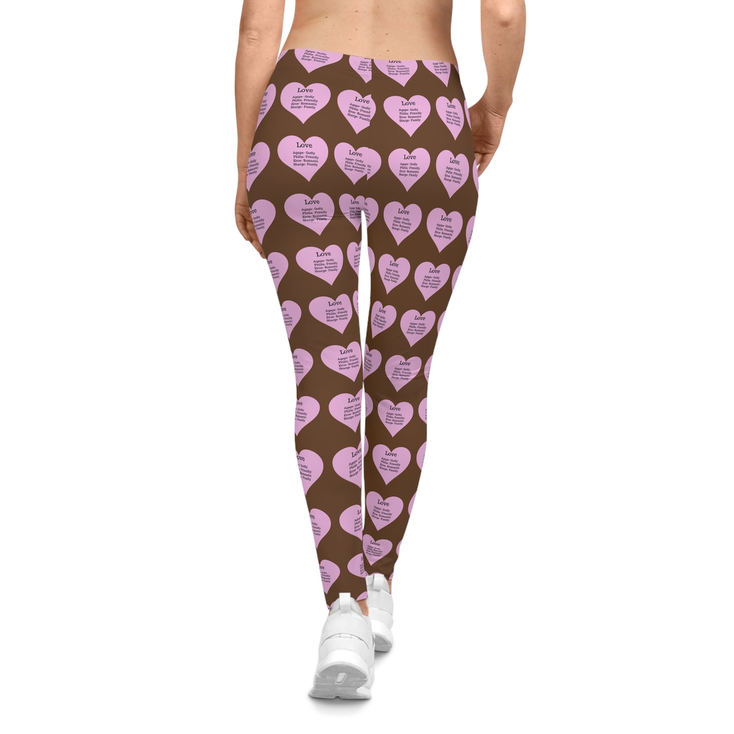 Playful Pink Heart Print Women's Casual Leggings (Brown)