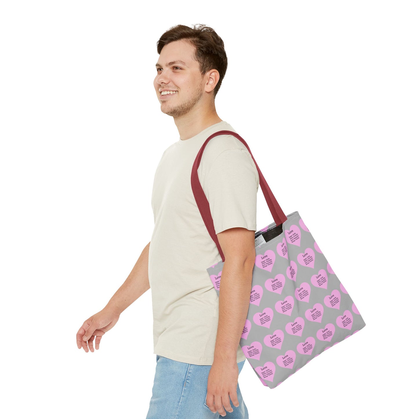 Pink Hearts Tote Bag (Light grey)