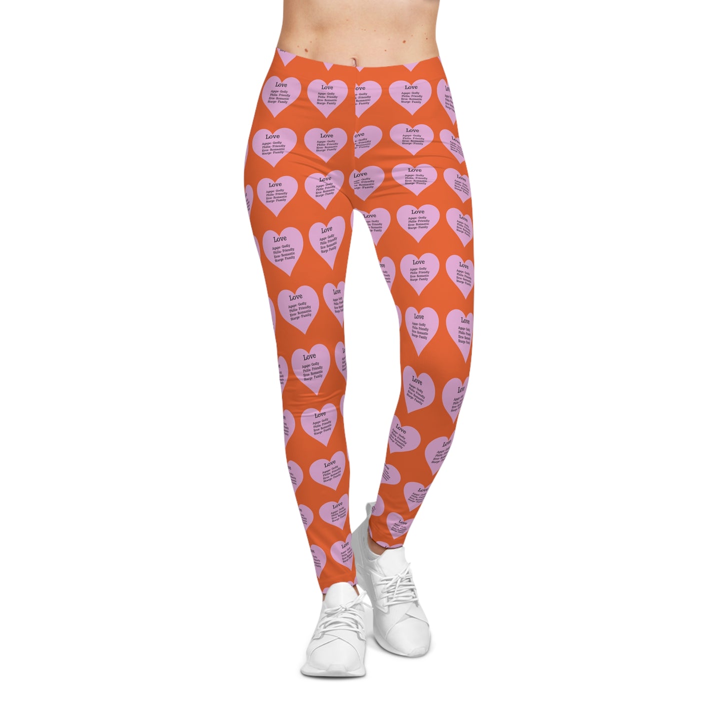 Playful Pink Heart Print Women's Casual Leggings (Orange)