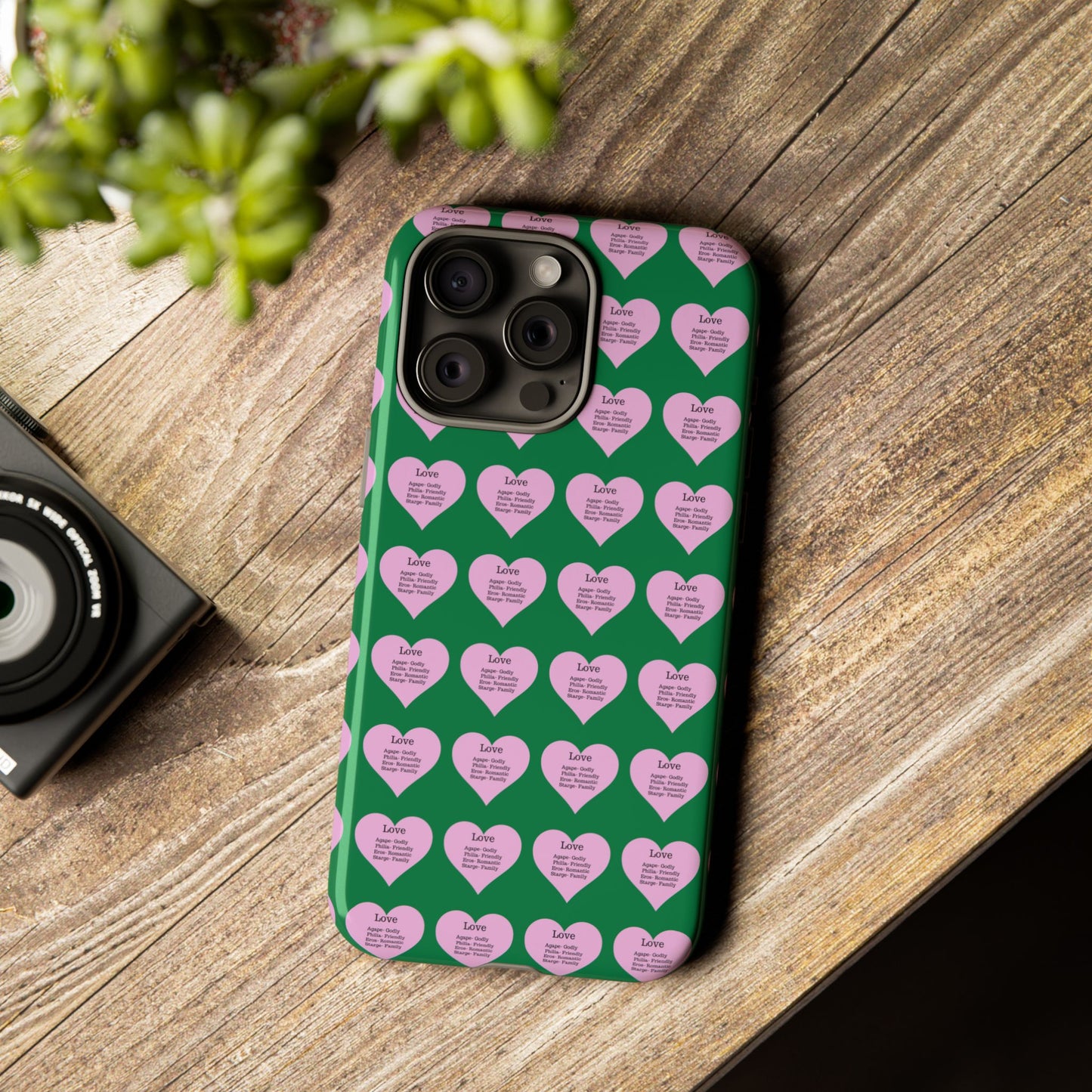 Hearts-A-Flutter Phone Case (iPhone, Google Pixel)(Dark green)