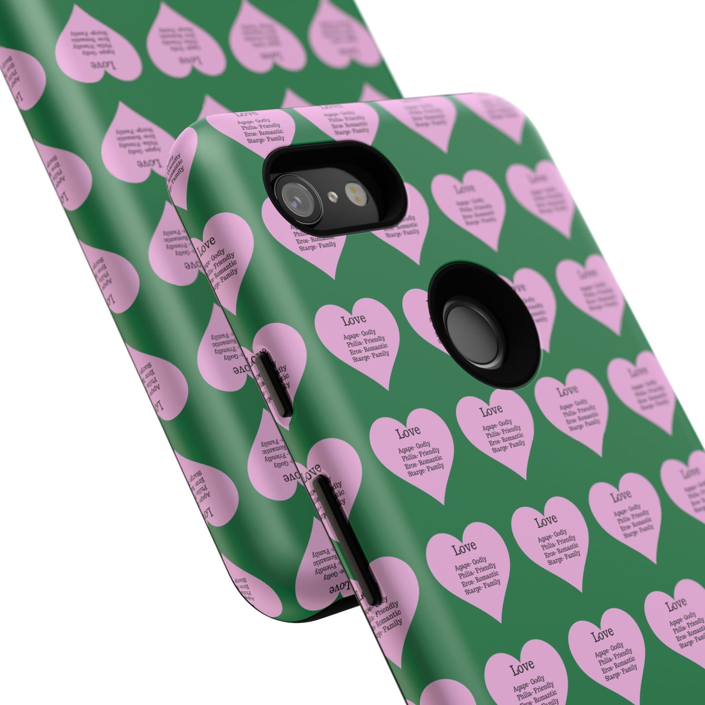 Hearts-A-Flutter Phone Case (iPhone, Google Pixel)(Dark green)