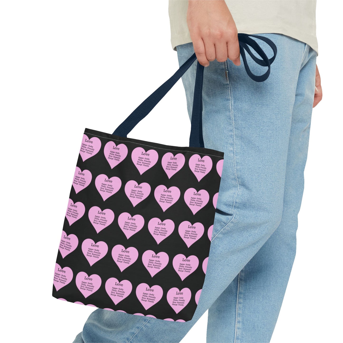 Pink Hearts Tote Bag (Black)