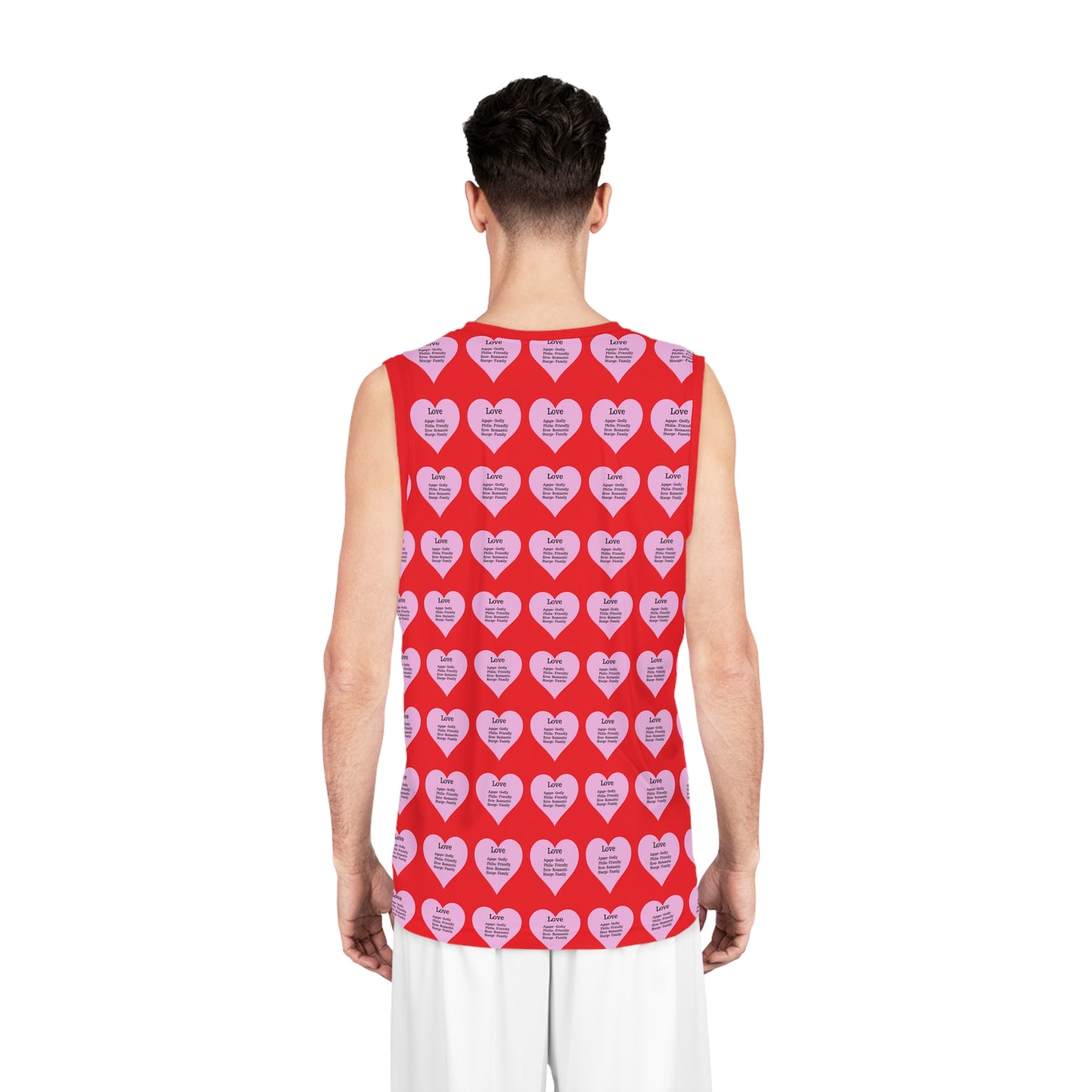 Love Heart All-Over-Print Basketball Jersey (Red)