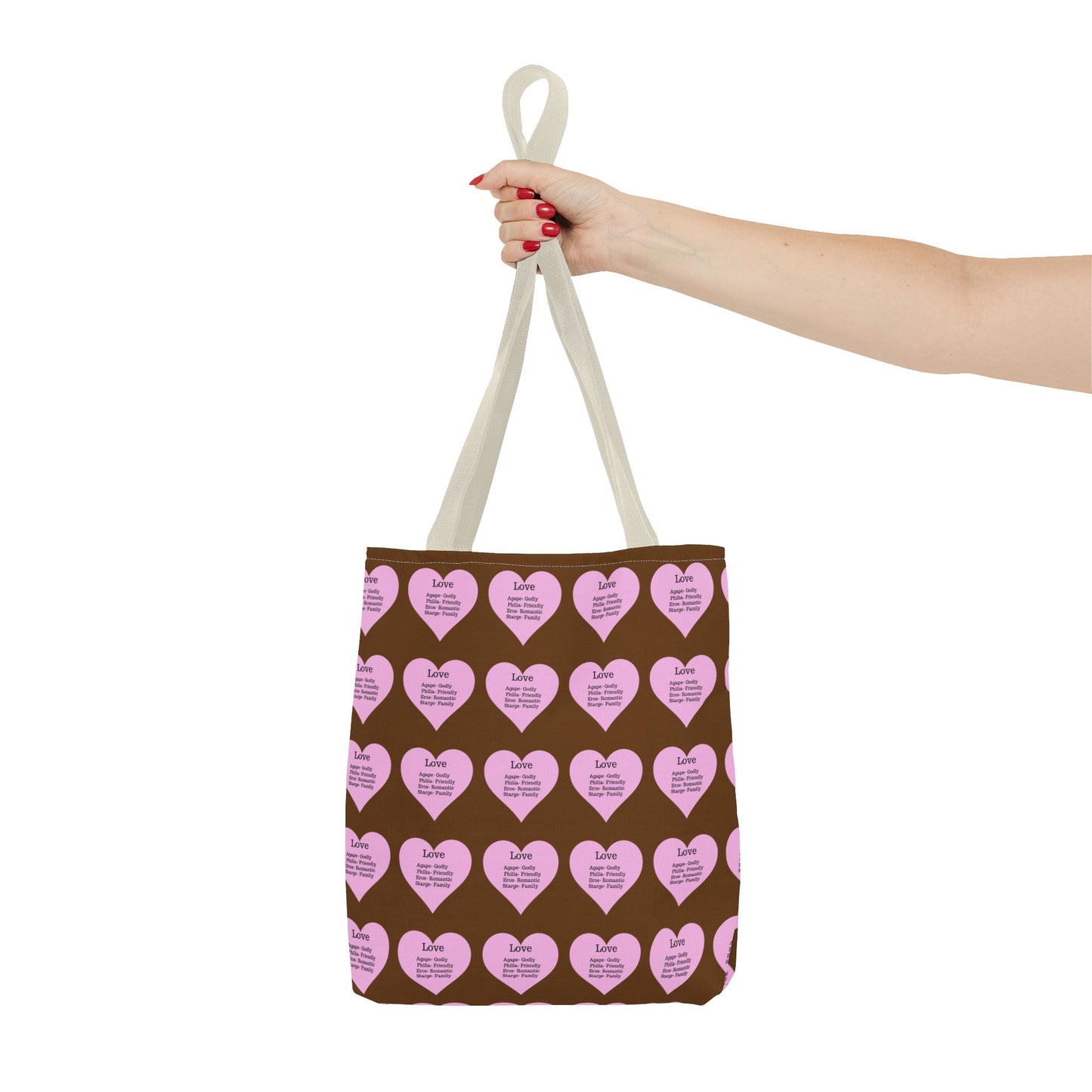 Pink Hearts Tote Bag (Brown)