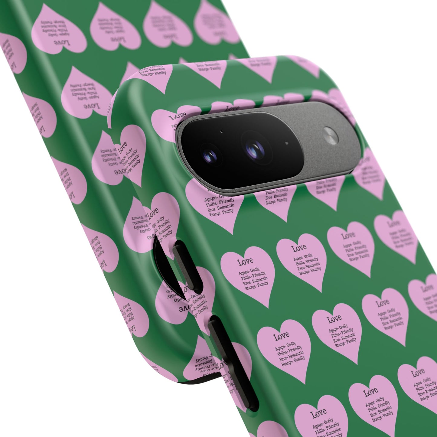 Hearts-A-Flutter Phone Case (iPhone, Google Pixel)(Dark green)
