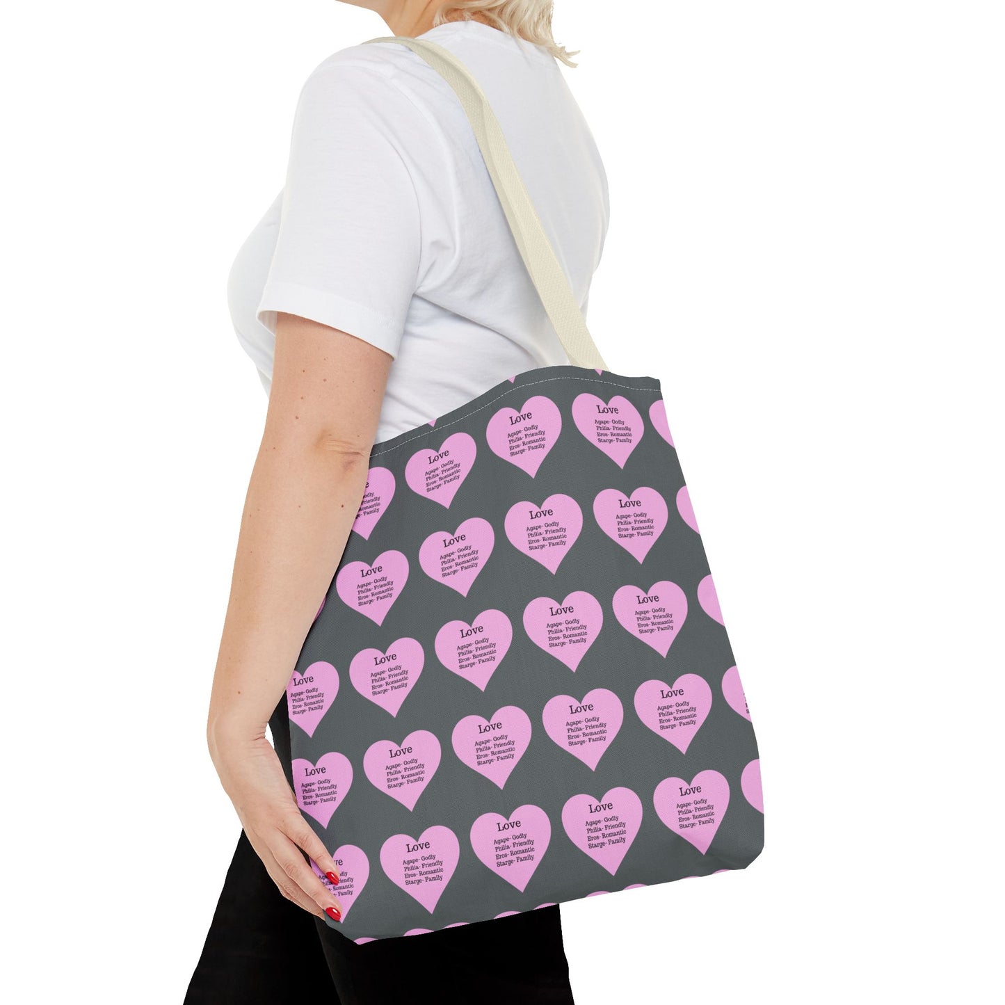 Pink Hearts Tote Bag (Dark grey)