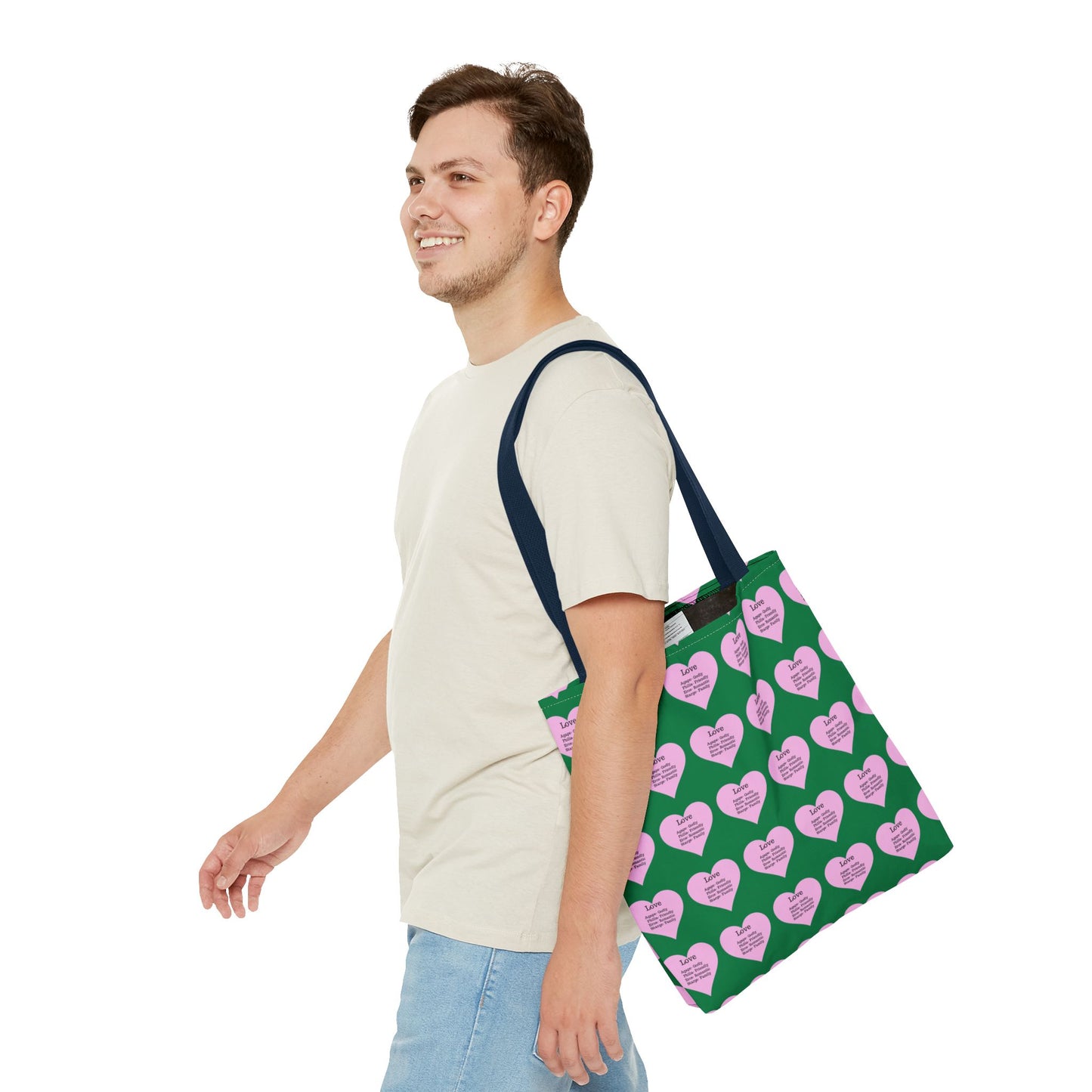 Pink Hearts Tote Bag (Dark green)
