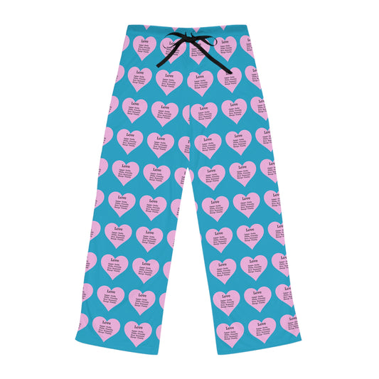 Cozy Heart Print Women's Pajama Pants (Turquoise)