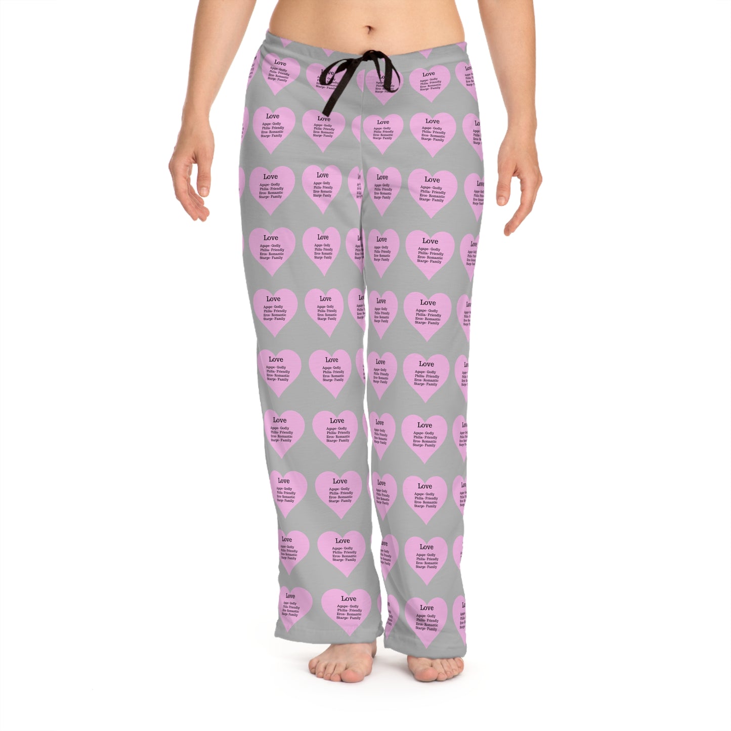 Cozy Heart Print Women's Pajama Pants (Light Grey)