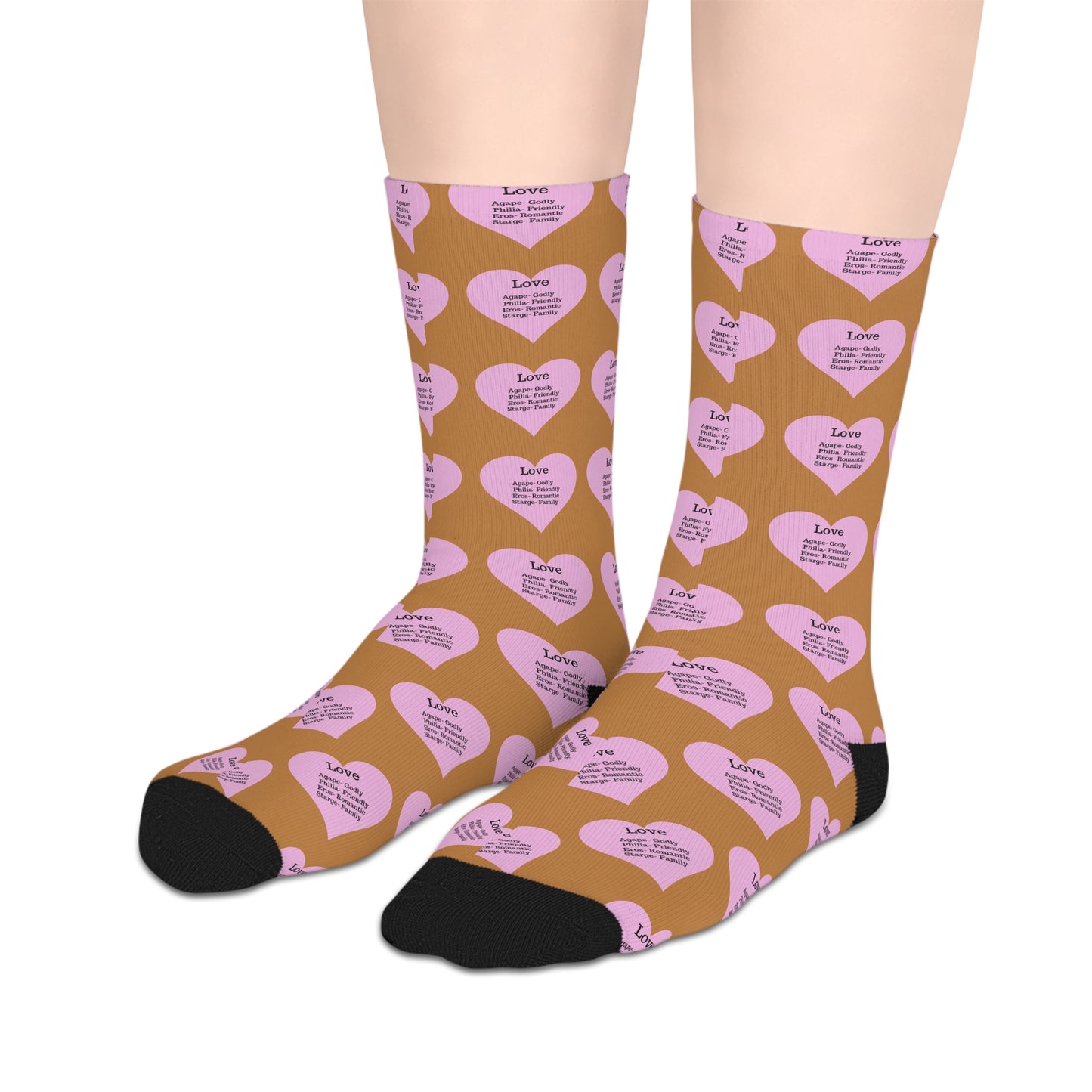 The Love Hearts Mid-Length Socks (Light brown)