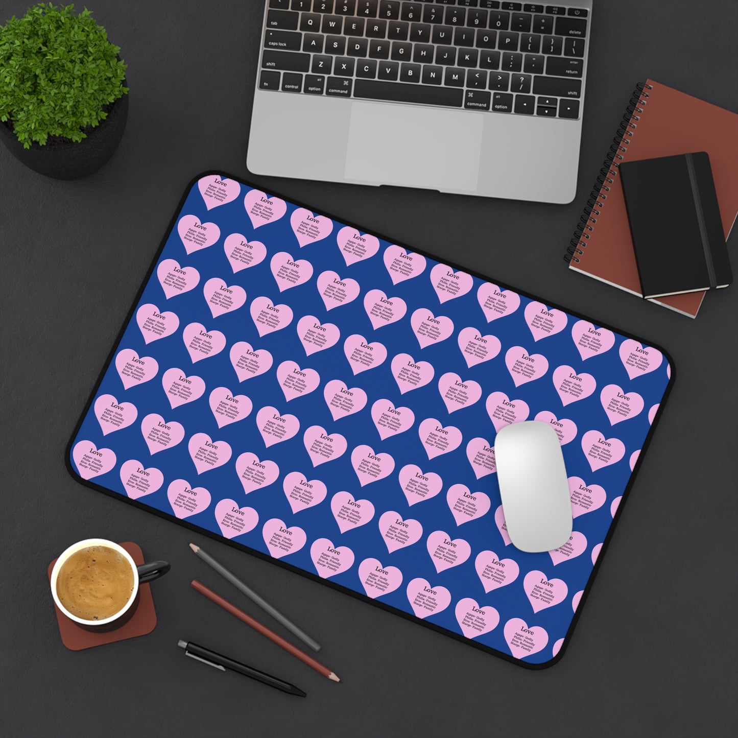 Love Hearts Desk Mat (Dark blue)