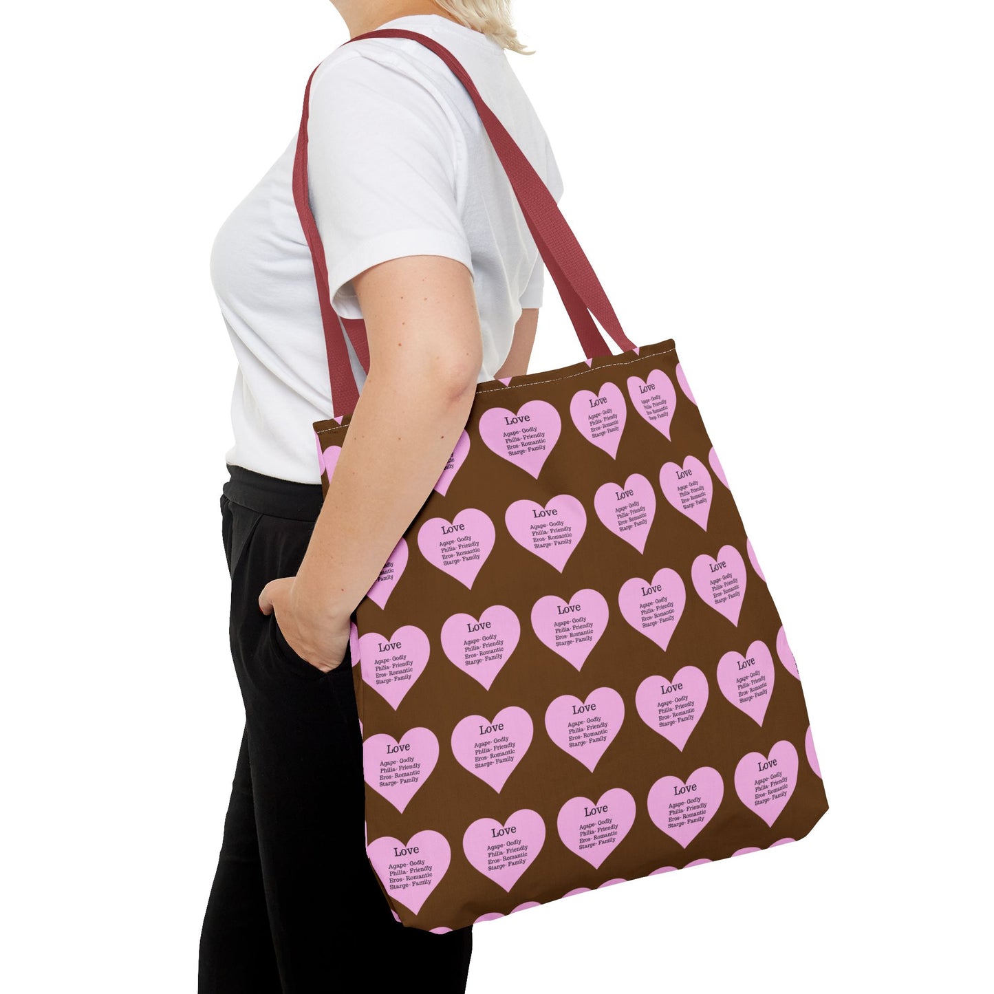 Pink Hearts Tote Bag (Brown)