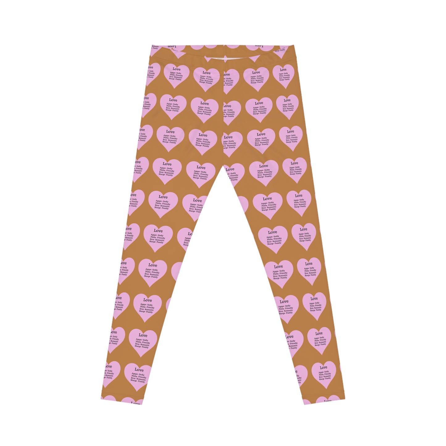 Playful Pink Heart Print Women's Casual Leggings (Light Brown)