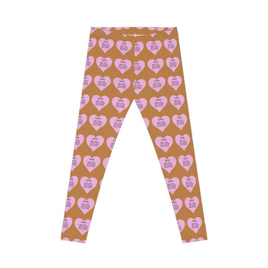 Playful Pink Heart Print Women's Casual Leggings (Light Brown)