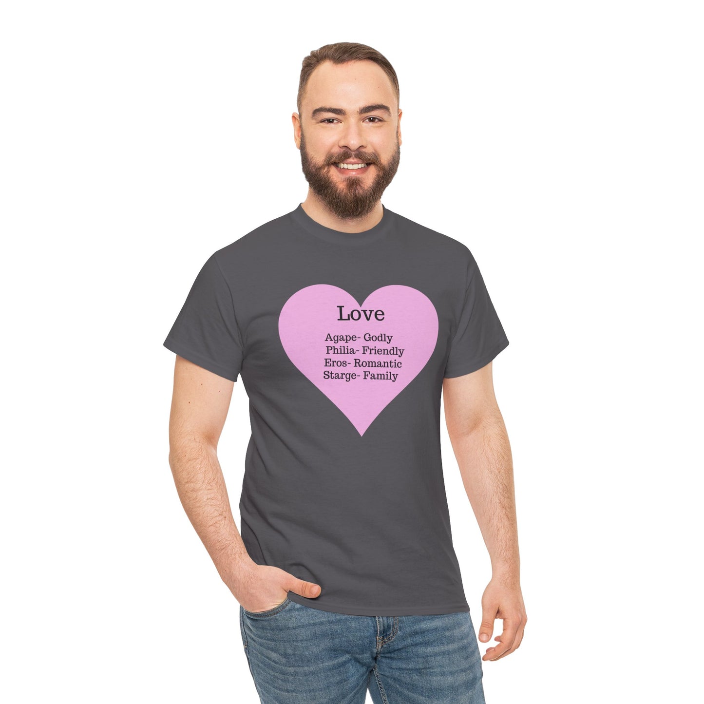 Unisex Love Heart Heavy Cotton T-Shirt - Comfortable Classic Fit Apparel