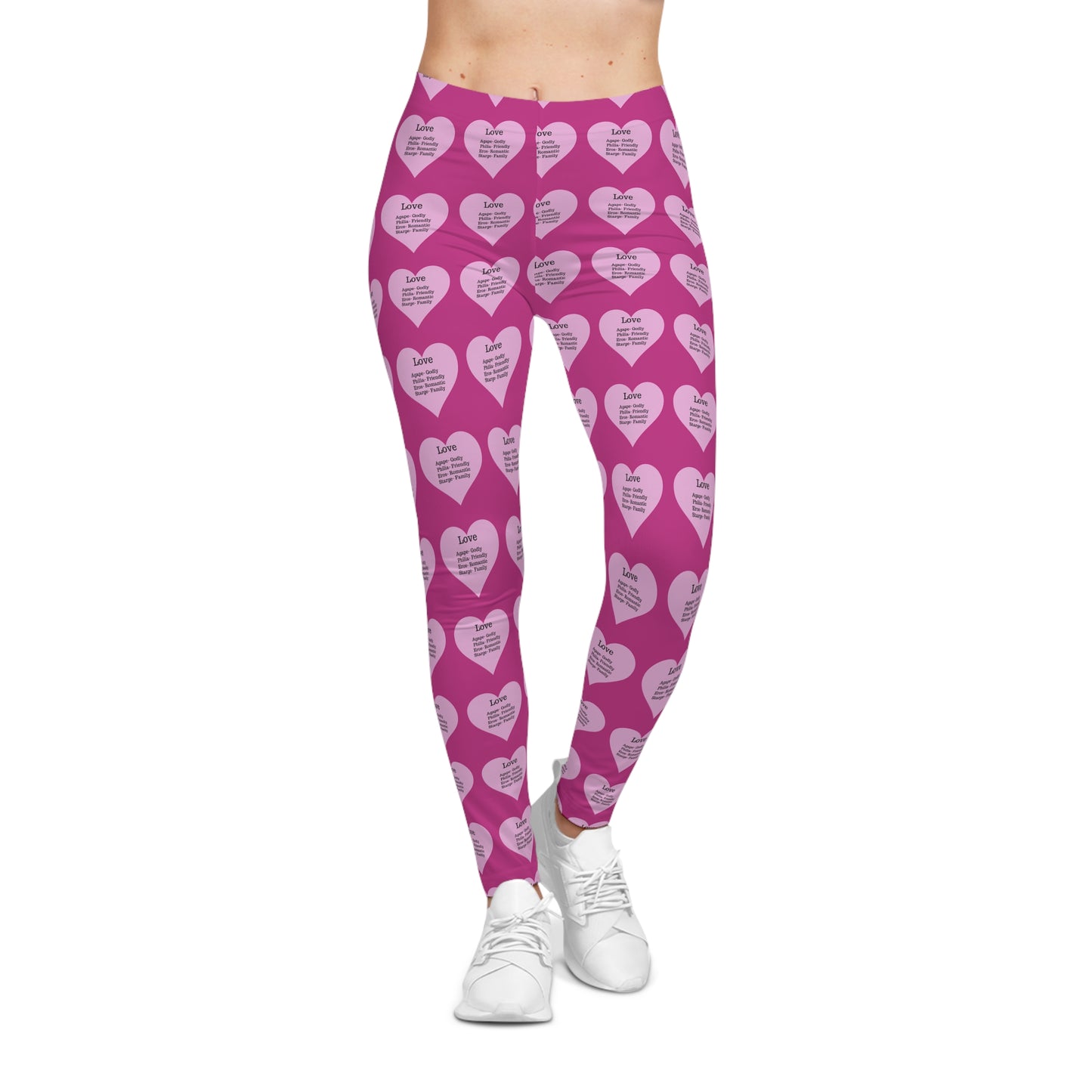 Playful Pink Heart Print Women's Casual Leggings (Pink)