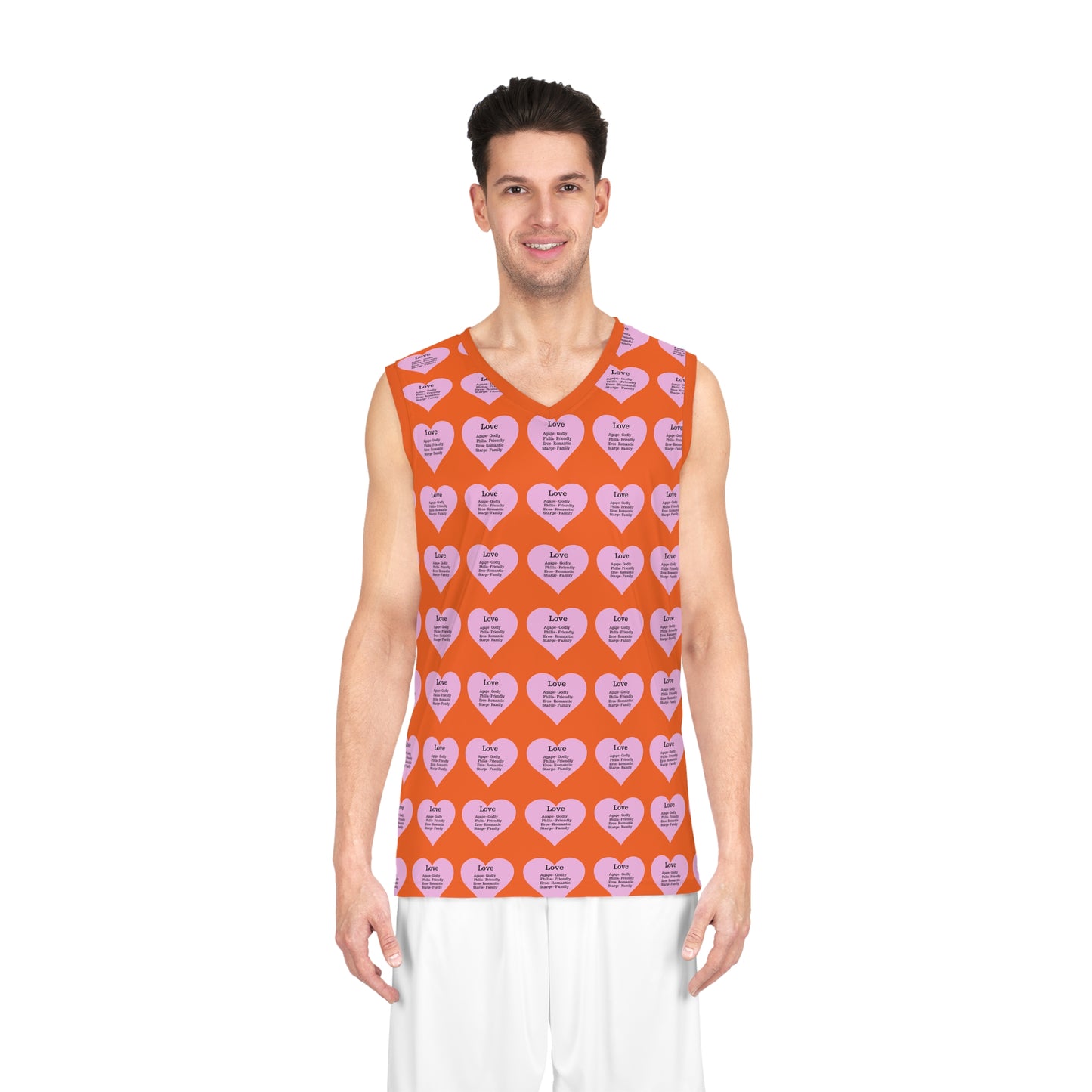 Love Heart All-Over-Print Basketball Jersey (Orange)
