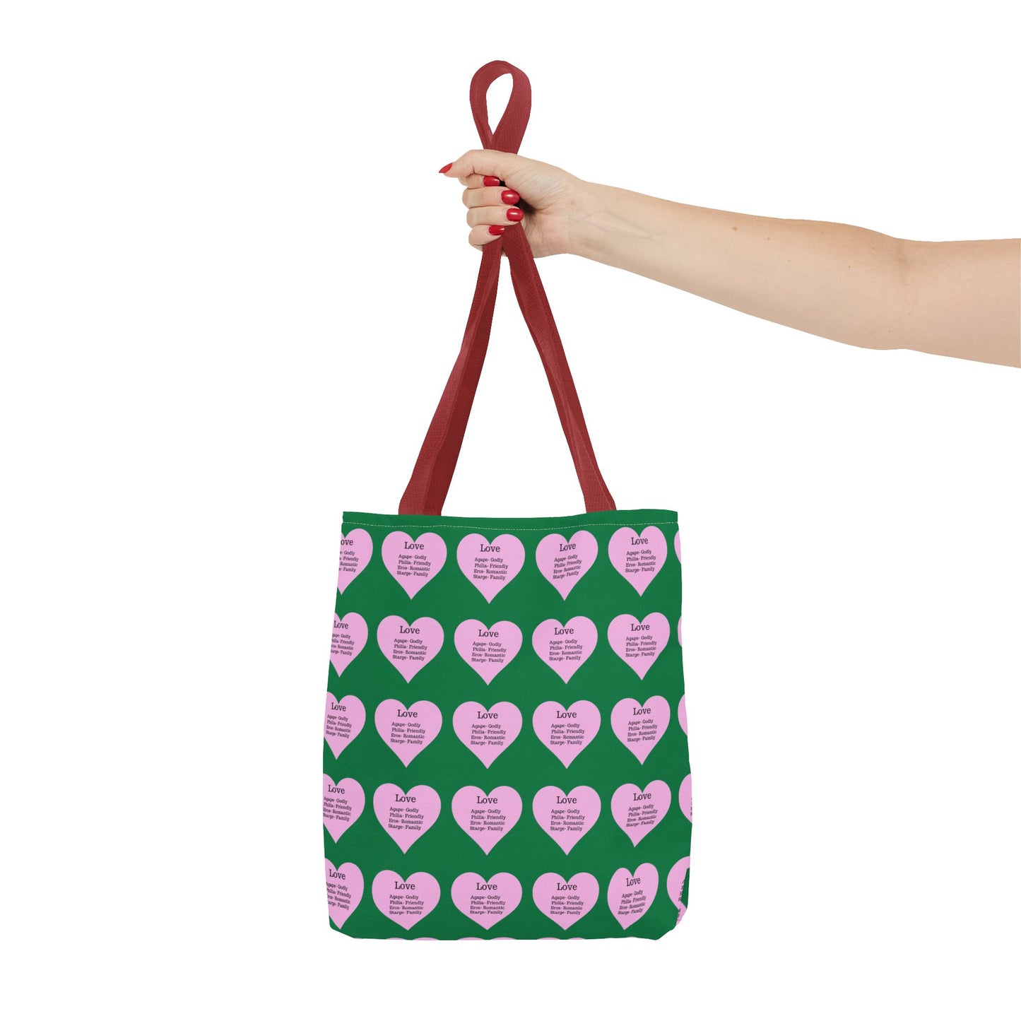 Pink Hearts Tote Bag (Dark green)