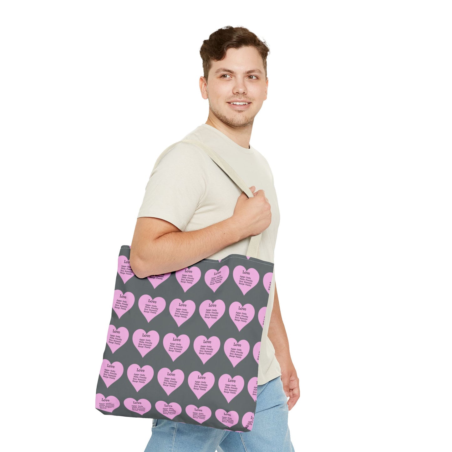 Pink Hearts Tote Bag (Dark grey)