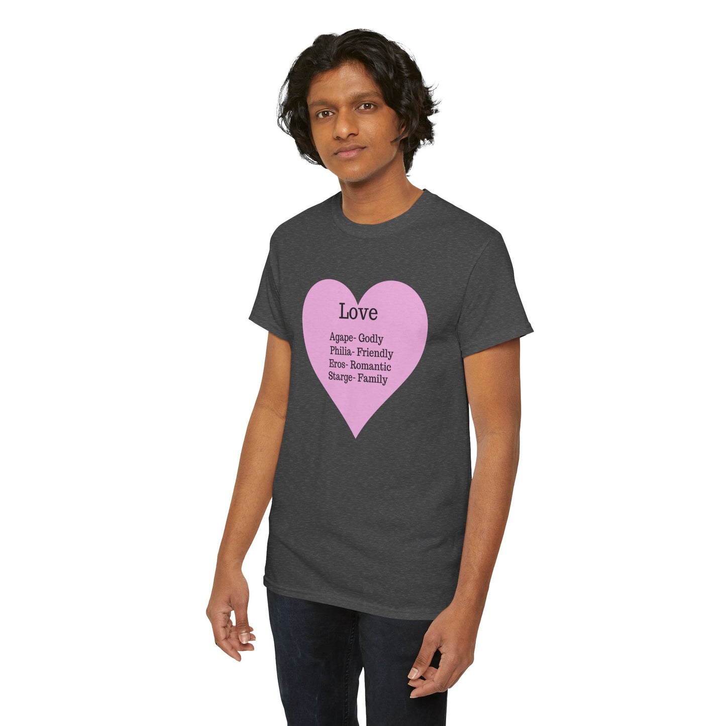 Unisex Love Heart Heavy Cotton T-Shirt - Comfortable Classic Fit Apparel