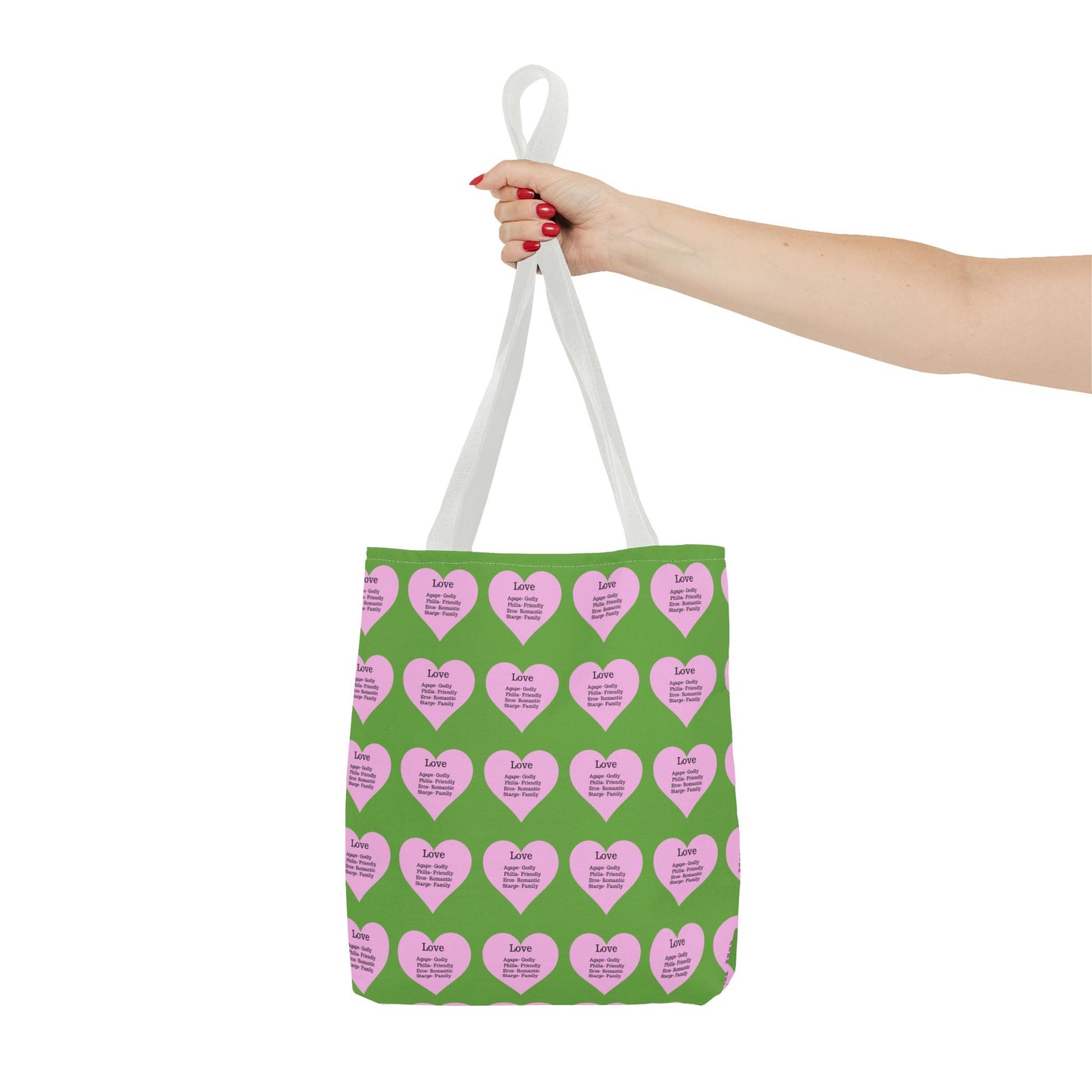 Pink Hearts Tote Bag (Green)
