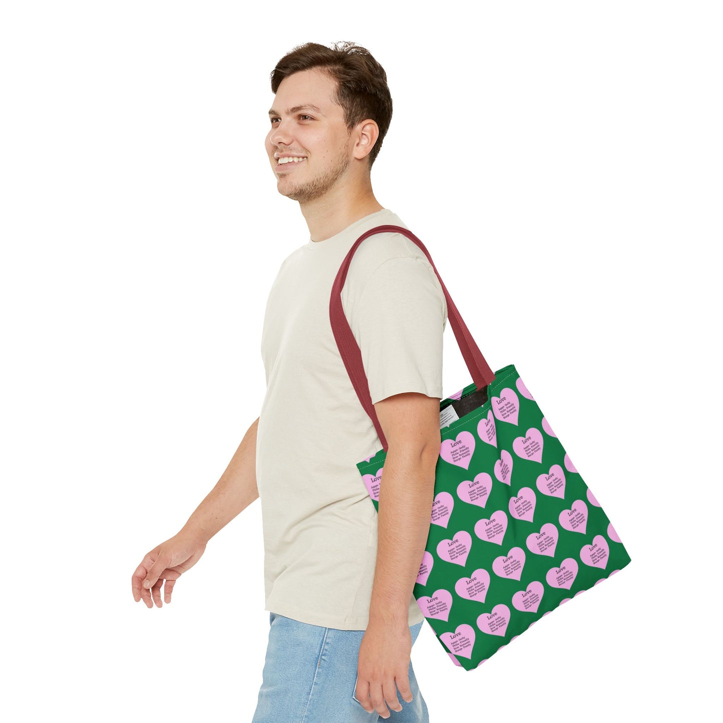 Pink Hearts Tote Bag (Dark green)