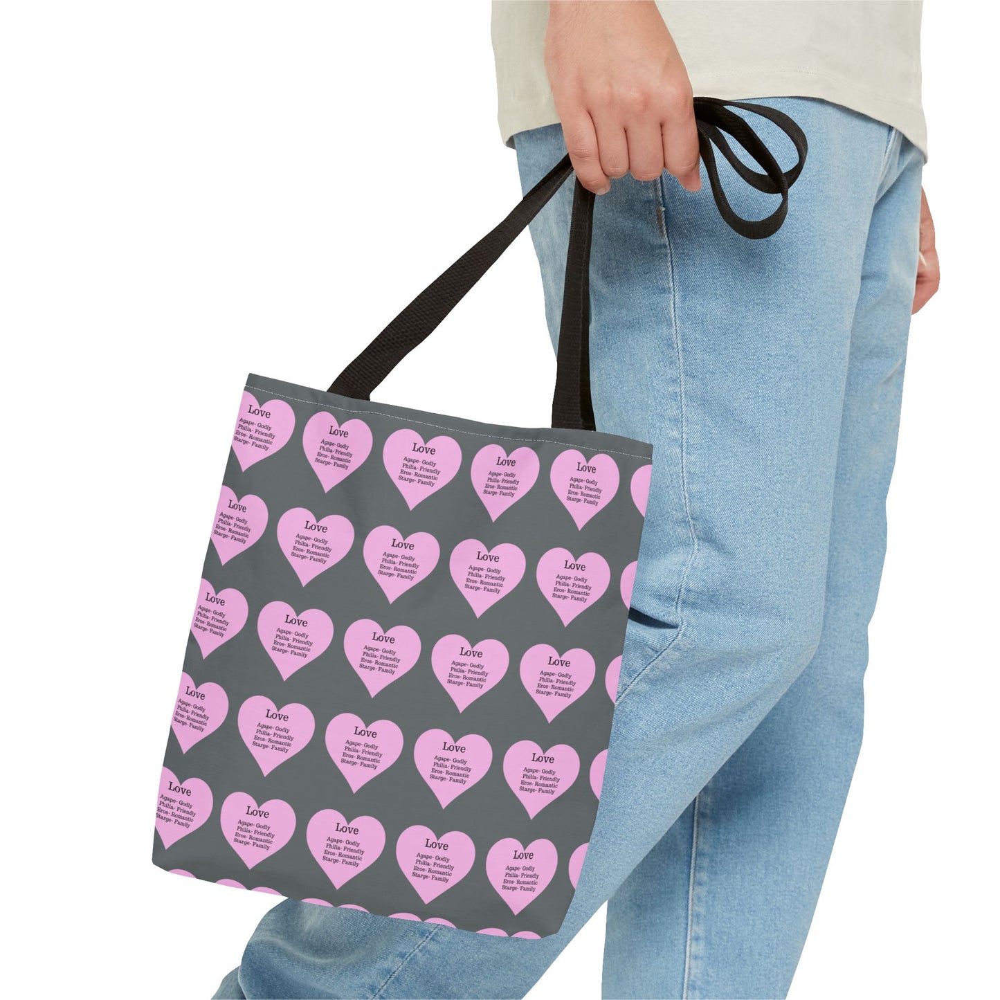 Pink Hearts Tote Bag (Dark grey)