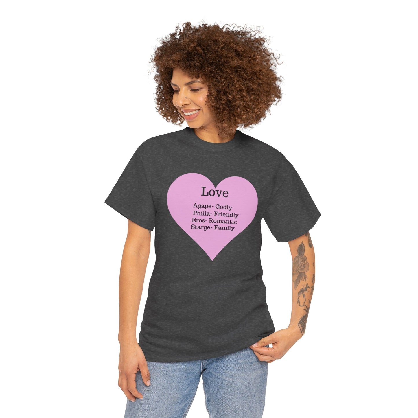 Unisex Love Heart Heavy Cotton T-Shirt - Comfortable Classic Fit Apparel