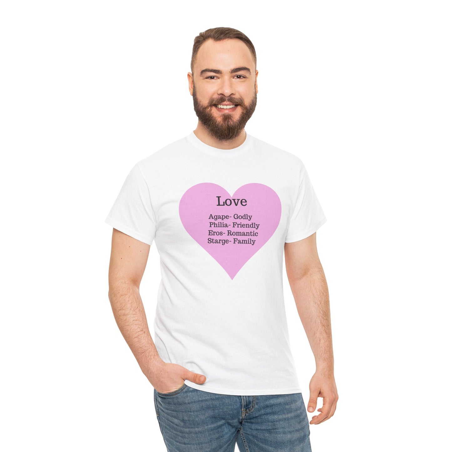 Unisex Love Heart Heavy Cotton T-Shirt - Comfortable Classic Fit Apparel